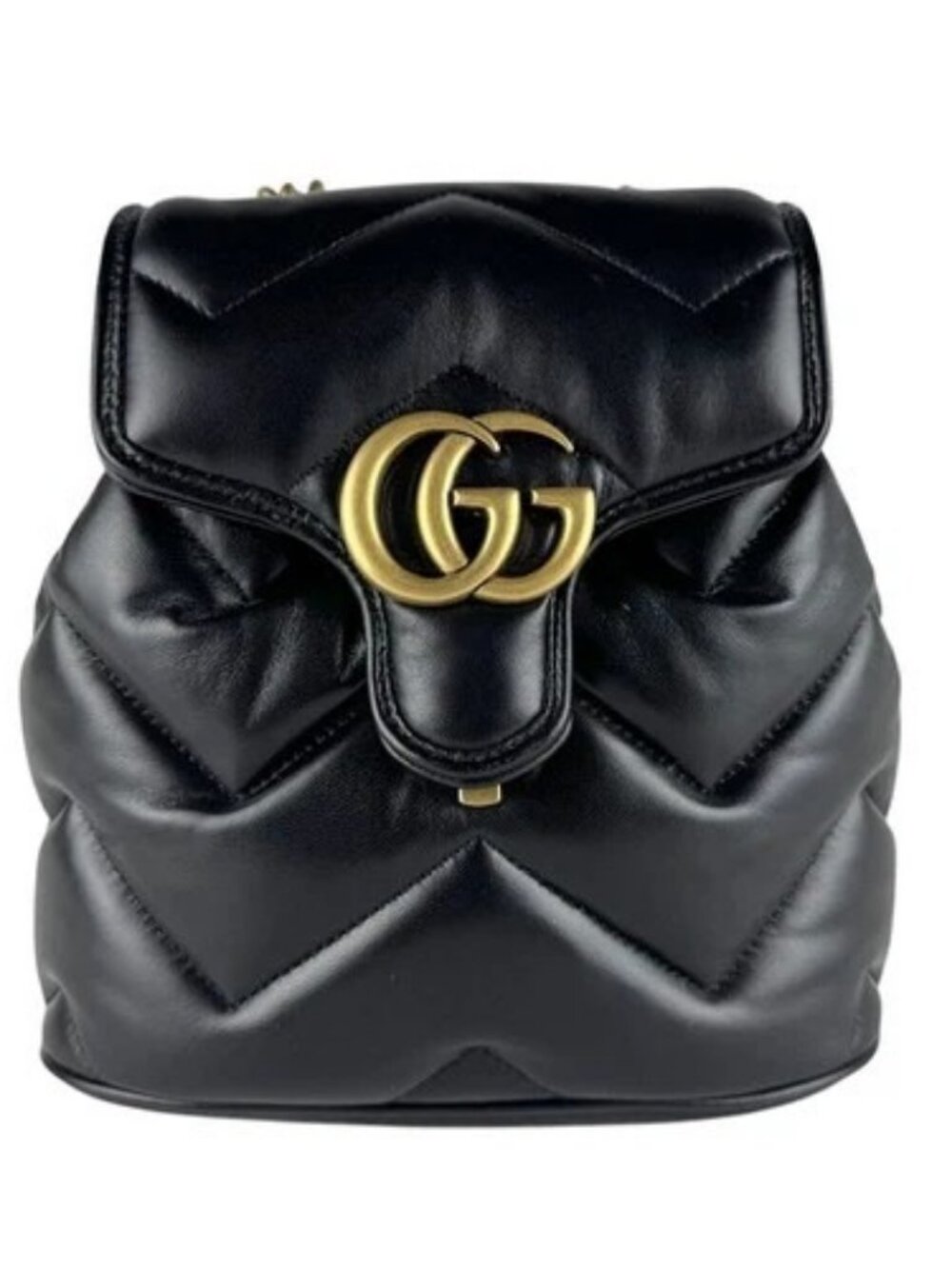 Auth GUCCI GG Marmont Backpack Black/Gold Leather/Metal - z10174